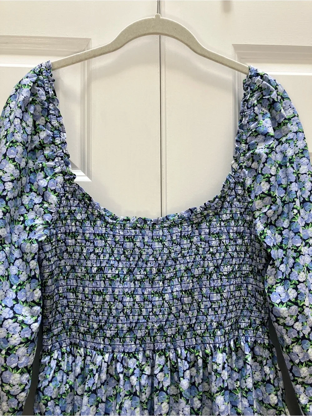 Hill House Home Norah Dress Mini Long Sleeve Floral Blue Pansy Print Large - Picture 9 of 13